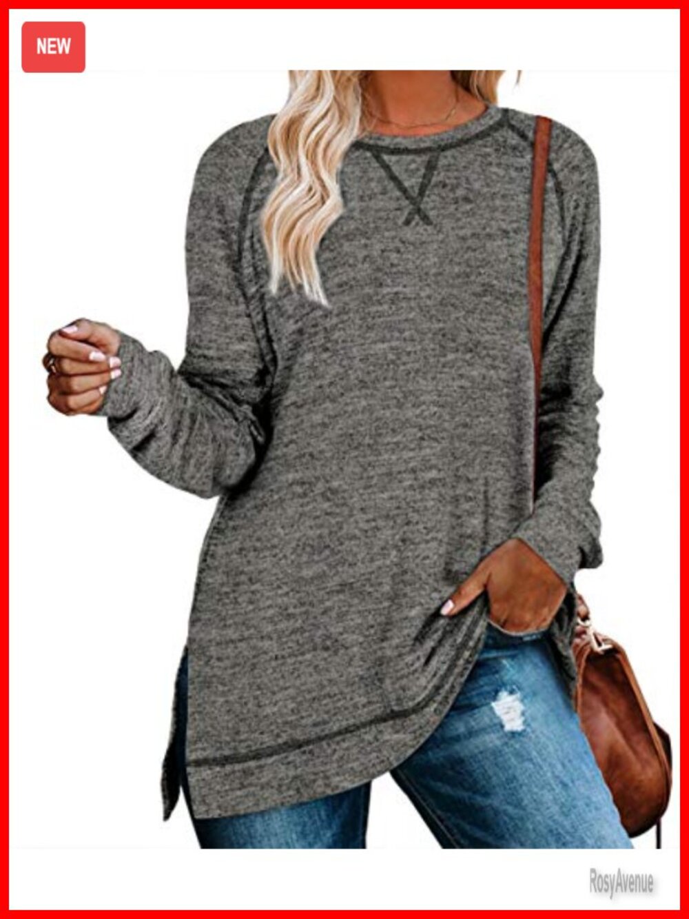 Aokosor Women's Long Sleeve Tunic Top Loose Fit Crew Neck Sweatshirt